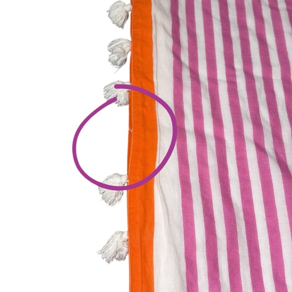 Serena & Lily Pink White Orange Stripe Cotton Pom Pom Twin Size Coverlet‎ - Picture 9 of 9